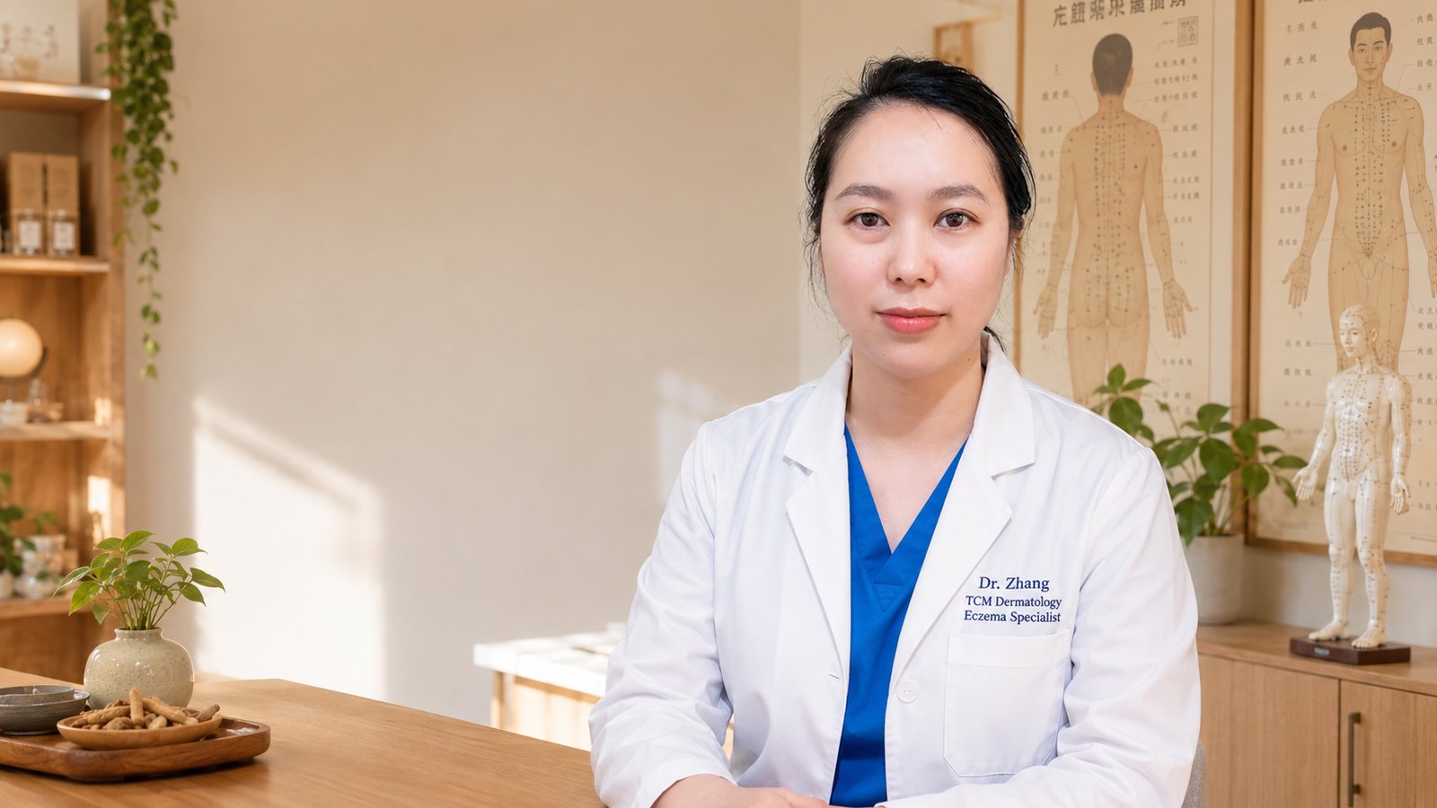法拉盛湿疹中医诊所华仁堂——纽约湿疹中医诊所张美茹医师在诊室坐诊问诊
